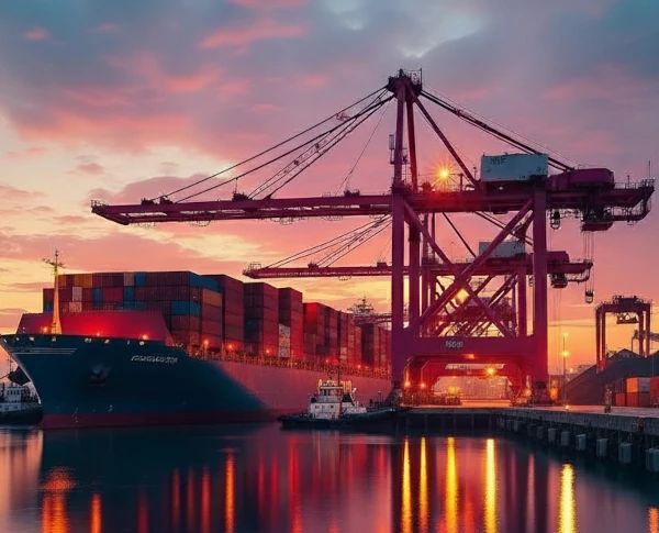 Profissional analisando relatório impresso sobre mesa de escritório durante reunião por videoconferência.